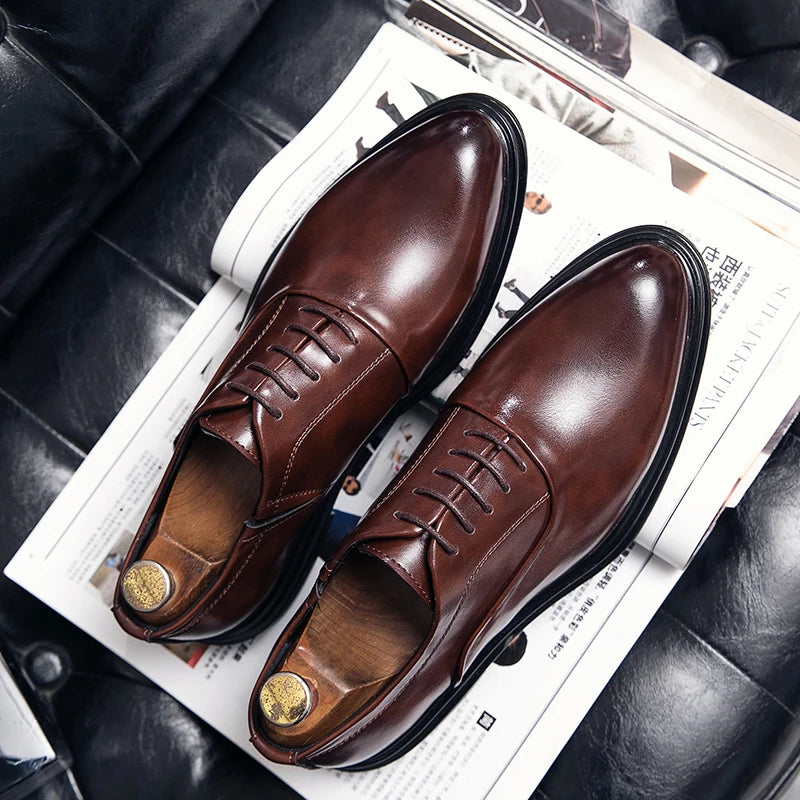 Business Formal Leather Shoes Men's Casual with Suit Low Top Solid Wedding Shoes Color Fashion Oxford Shoes Pointed Office Shoes - Shopfly.co.uk