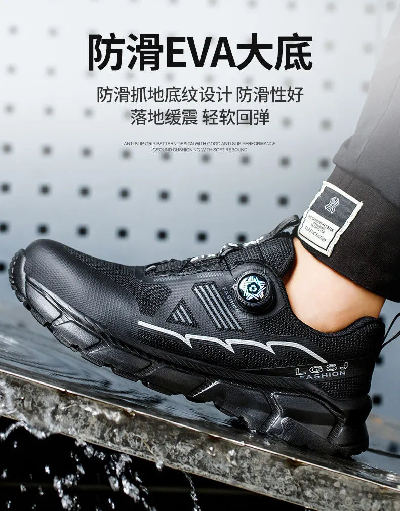 Rotating Button Men Shoes Security Sneakers Steel Toe Shoes Puncture-Proof work Shoes Anti-smash Sport Safety Shoes Protective - Shopfly.co.uk