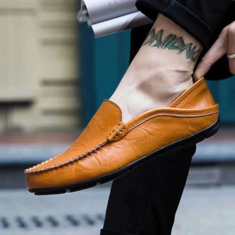 Men Shoes Casual Genuine Leather Mens Loafers Moccasins Designer Slip on Boat Shoes High Quality Chaussure Homme Plus Size 37-47 - Shopfly.co.uk
