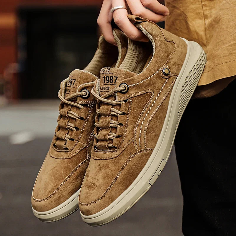 Men Shoes fashion Genuine Leather Casual Shoes Breathable Autumn lace up comfortable Loafers Outdoor Oxfords Men Sneakers shoes - Shopfly.co.uk