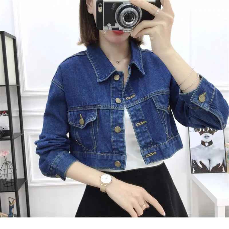 2024 New Jean Jacket Women Denim Jackets Autumn Korean Casual Long Sleeves Streetwear Denim Coats Office Lady Outwear