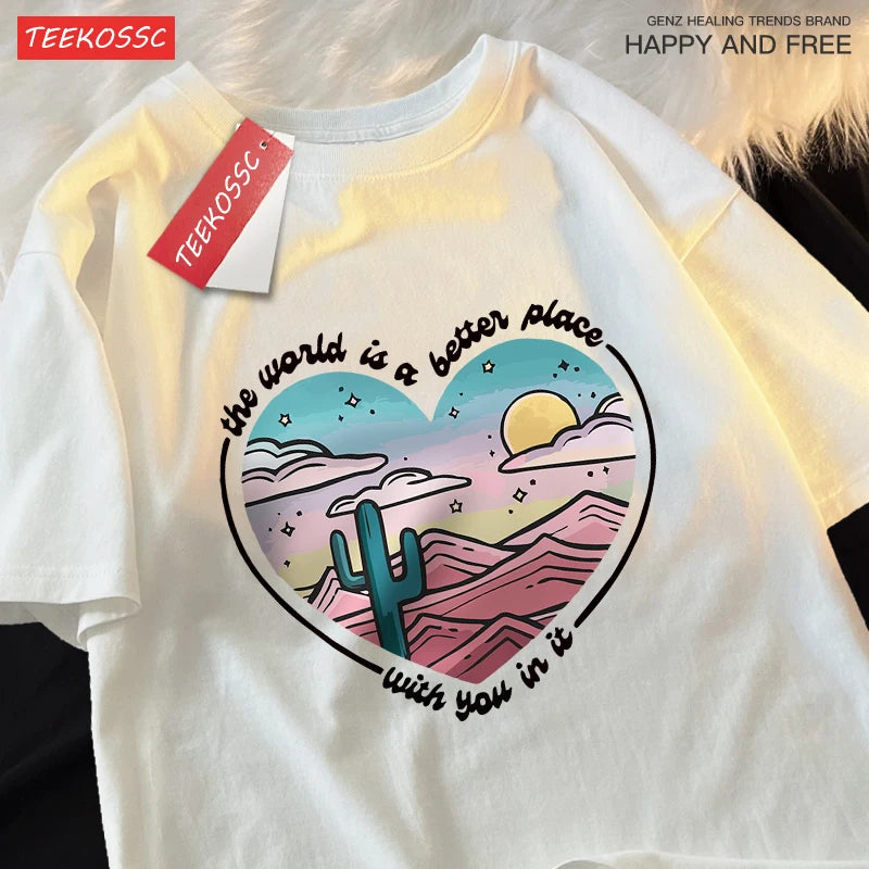 The Waild Is A Better Place Printing Clothes Men Women Casual Breathable T-Shirts Cotton O-Neck T Shirts Hip Hop T-Shirt Couple