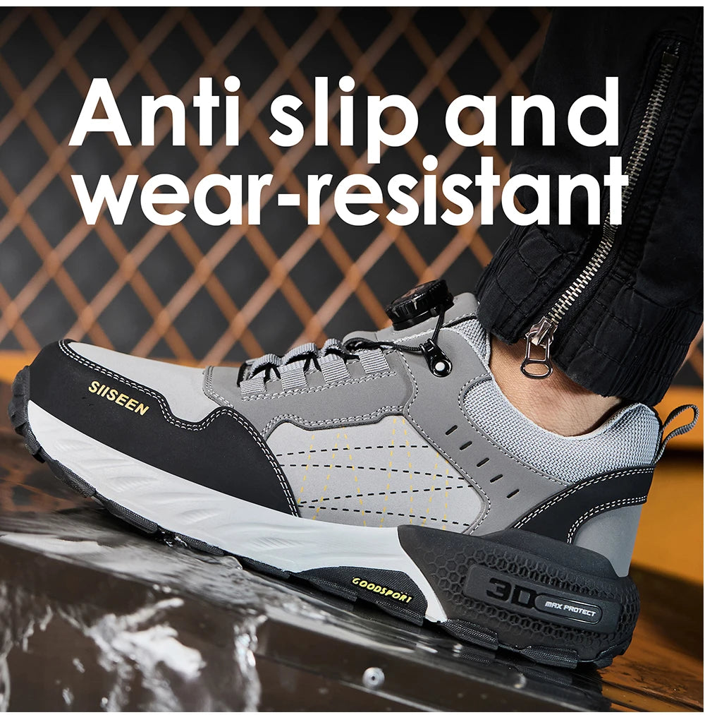 high-quality Work Safety Shoes for men Rotating button Work Sneakers Anti-smash Anti puncture Indestructible shoes Work Boots - Shopfly.co.uk