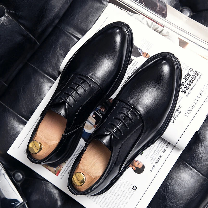 Business Formal Leather Shoes Men's Casual with Suit Low Top Solid Wedding Shoes Color Fashion Oxford Shoes Pointed Office Shoes - Shopfly.co.uk