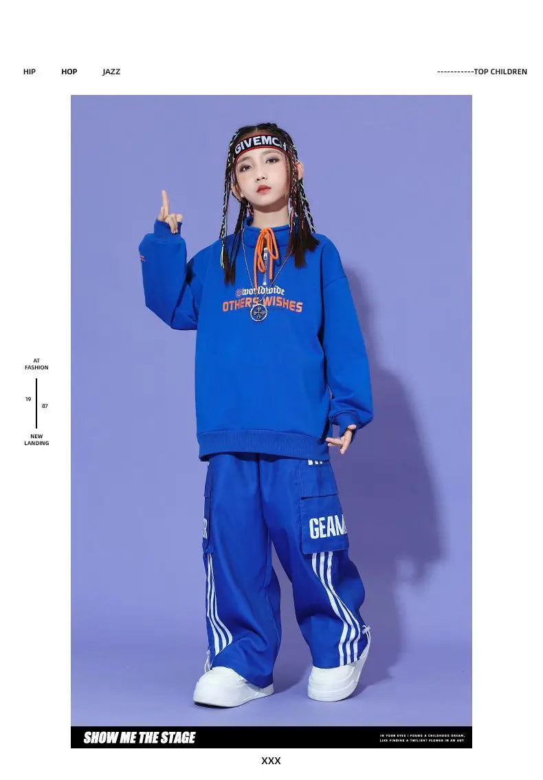 Boys Hip Hop Pullover Street Dance Cargo Pants Girls High Collar Sweatshirt Outfits Kids Jazz Sport Clothes Set Child Streetwear - Shopfly.co.uk