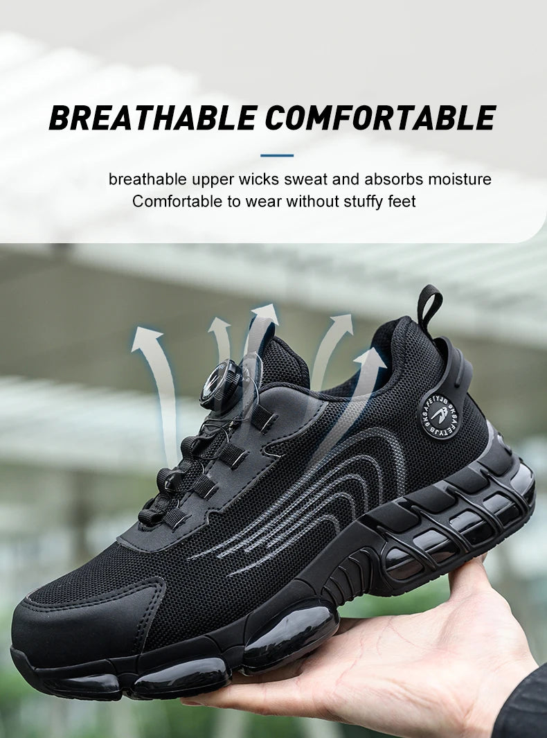 Rotating Button Safety Shoes Men Work Sneakers Indestructible Shoes Puncture-Proof Protective Shoes Work Boots Steel Toe Shoes - Shopfly.co.uk