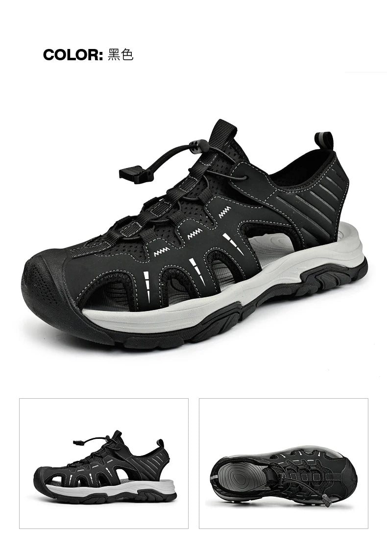 Jumpmore Fashion Men's Leather Sandals Summer Outdoor Hiking Shoes Size 38-45 - Shopfly.co.uk