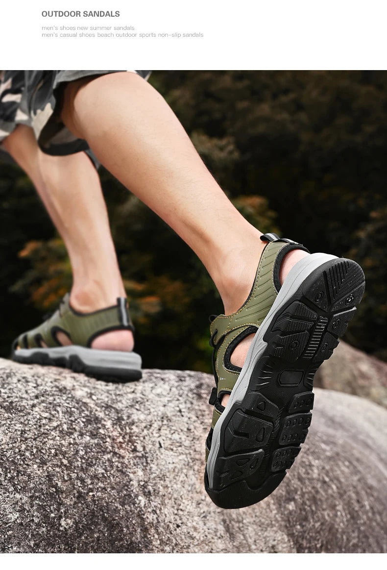 Jumpmore Fashion Men's Leather Sandals Summer Outdoor Hiking Shoes Size 38-45 - Shopfly.co.uk