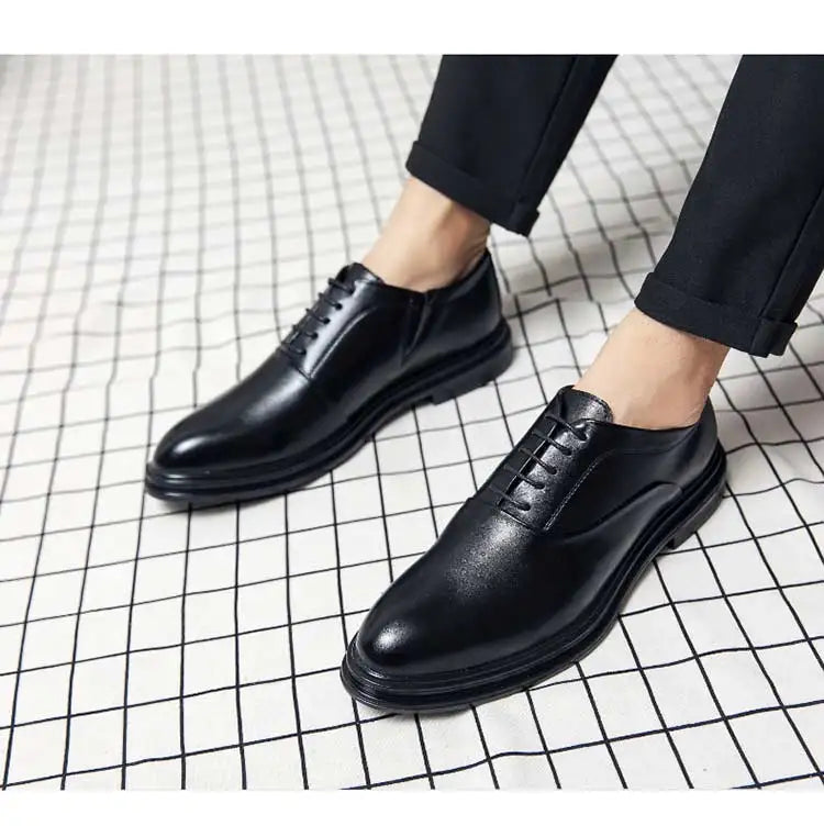 Business Formal Leather Shoes Men's Casual with Suit Low Top Solid Wedding Shoes Color Fashion Oxford Shoes Pointed Office Shoes - Shopfly.co.uk