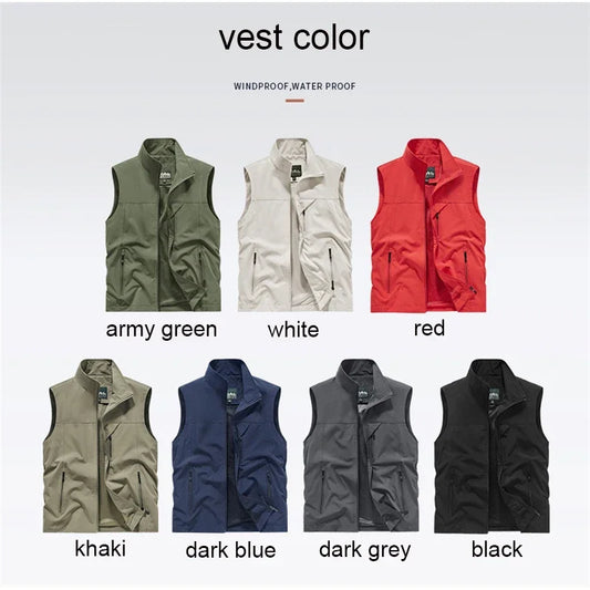 2024 New Fashion Men's Vest Windproof Solid Sleeveless Jacket Motorcycle Ourdoor Waterproof Biker Vest for Men Clothing - Shopfly.co.uk