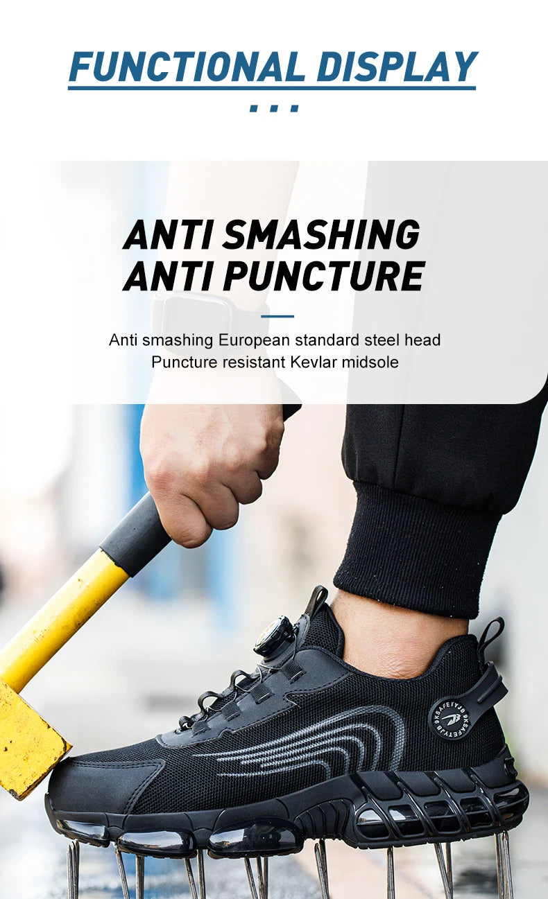 Rotating Button Safety Shoes Men Work Sneakers Indestructible Shoes Puncture-Proof Protective Shoes Work Boots Steel Toe Shoes - Shopfly.co.uk