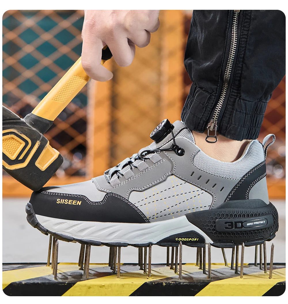 high-quality Work Safety Shoes for men Rotating button Work Sneakers Anti-smash Anti puncture Indestructible shoes Work Boots - Shopfly.co.uk