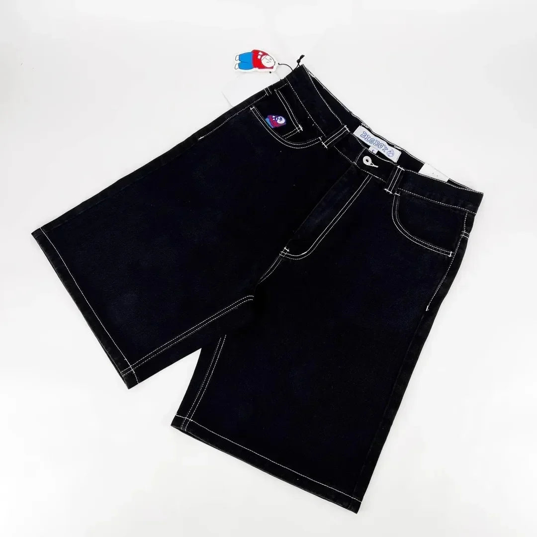 Vintage Graphic Printing Baggy Denim Shorts New Gothic Cross Y2K Fashion Harajuku Casual High Waist Wide Leg Shorts Streetwear - Shopfly.co.uk