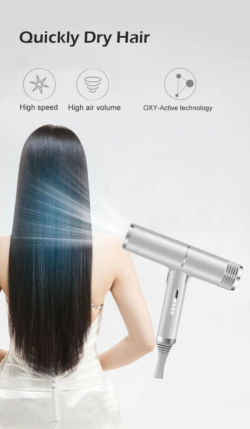 Low noise cold and hot negative ion hair dryer Intelligent temperature adjustable quick drying leafless hair dryer - Shopfly.co.uk