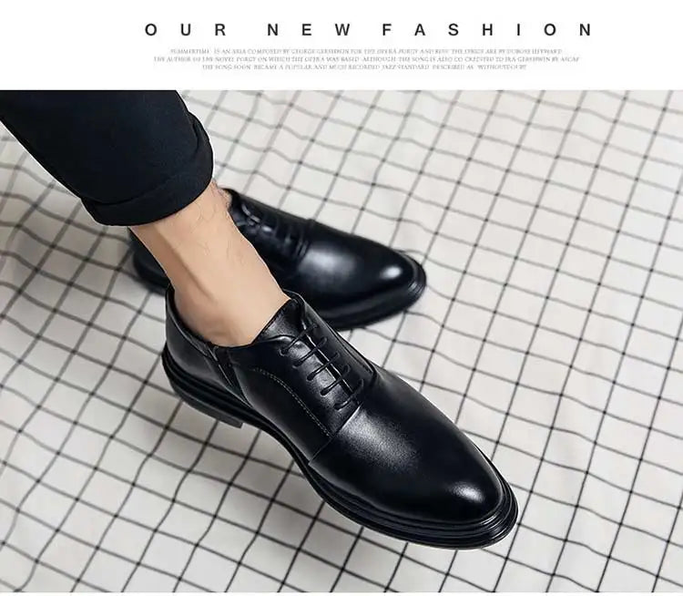 Business Formal Leather Shoes Men's Casual with Suit Low Top Solid Wedding Shoes Color Fashion Oxford Shoes Pointed Office Shoes - Shopfly.co.uk