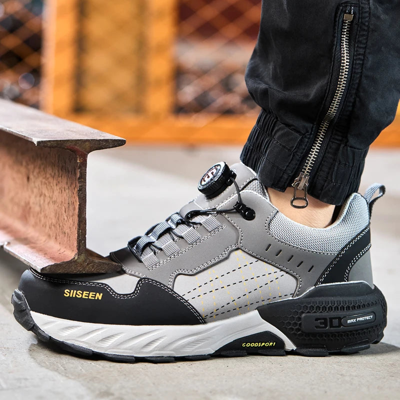 high-quality Work Safety Shoes for men Rotating button Work Sneakers Anti-smash Anti puncture Indestructible shoes Work Boots - Shopfly.co.uk
