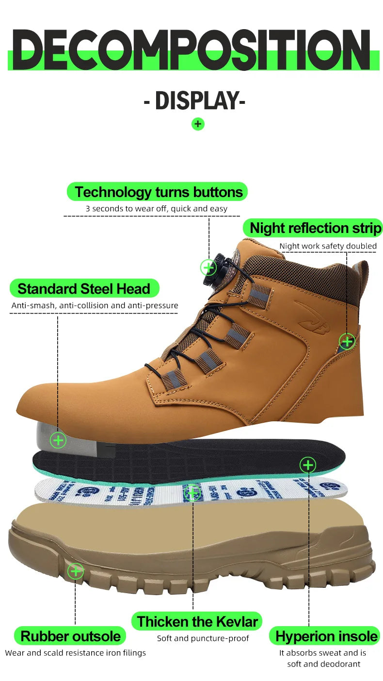 Waterproof Safety Boots Men Indestructible Steel Toe Work Boots Anti-smash Stab-resistant Safety Shoes Biker Botas Para Hombre - Shopfly.co.uk