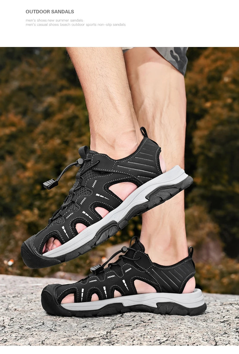 Jumpmore Fashion Men's Leather Sandals Summer Outdoor Hiking Shoes Size 38-45 - Shopfly.co.uk