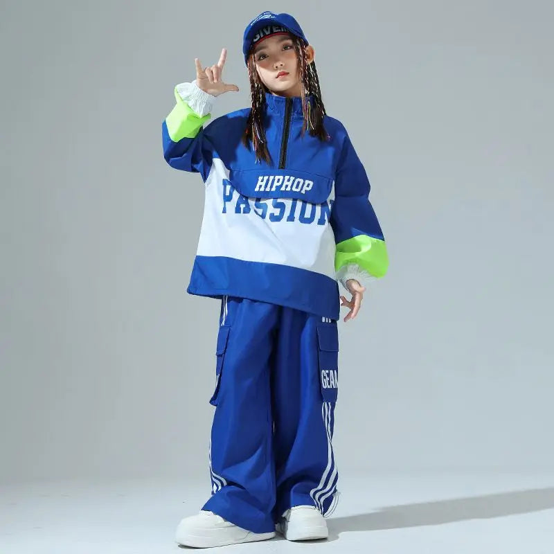 Boys Hip Hop Pullover Street Dance Cargo Pants Girls High Collar Sweatshirt Outfits Kids Jazz Sport Clothes Set Child Streetwear - Shopfly.co.uk