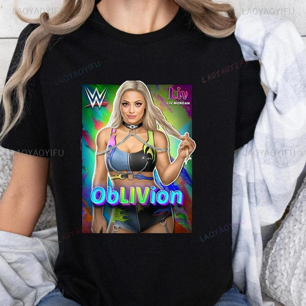 WWE Women's Wrestler Liv Morgan Printed Tshirt Top Neutral Trend Harajuku Short Sleeve Unisex Shirt Graphic Large Cotton T-shirt