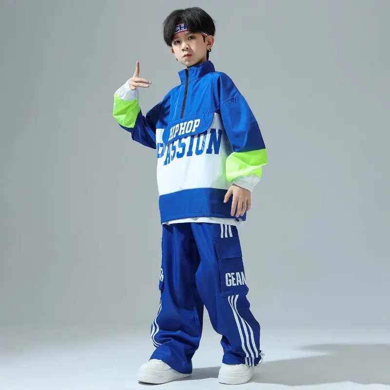 Boys Hip Hop Pullover Street Dance Cargo Pants Girls High Collar Sweatshirt Outfits Kids Jazz Sport Clothes Set Child Streetwear - Shopfly.co.uk