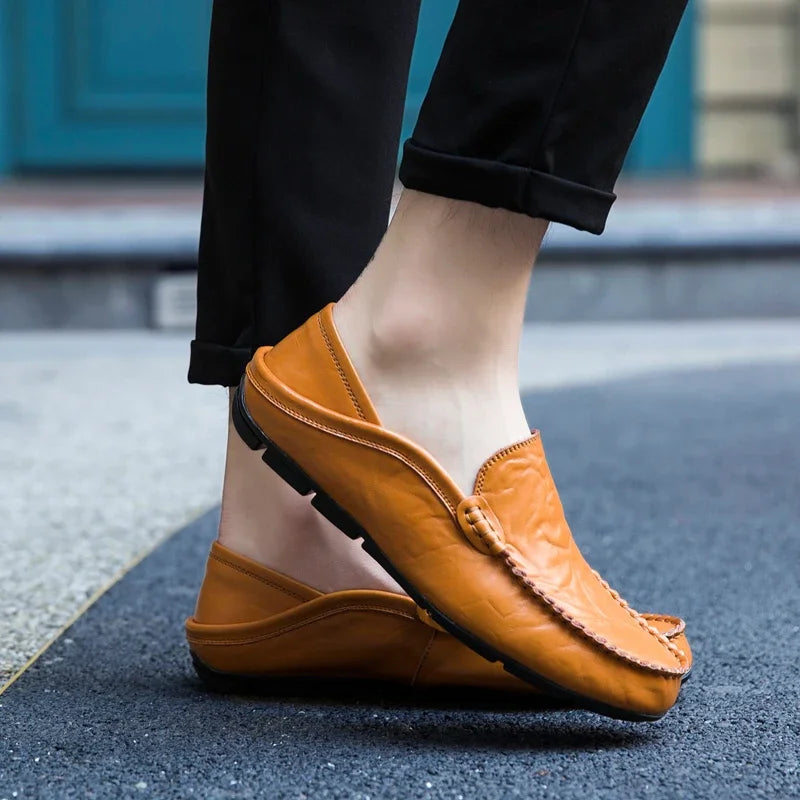 Men Shoes Casual Genuine Leather Mens Loafers Moccasins Designer Slip on Boat Shoes High Quality Chaussure Homme Plus Size 37-47 - Shopfly.co.uk