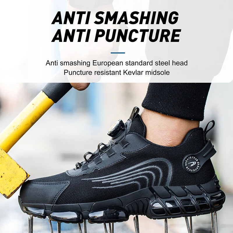 Rotating Button Safety Shoes Men Work Sneakers Indestructible Shoes Puncture-Proof Protective Shoes Work Boots Steel Toe Shoes - Shopfly.co.uk