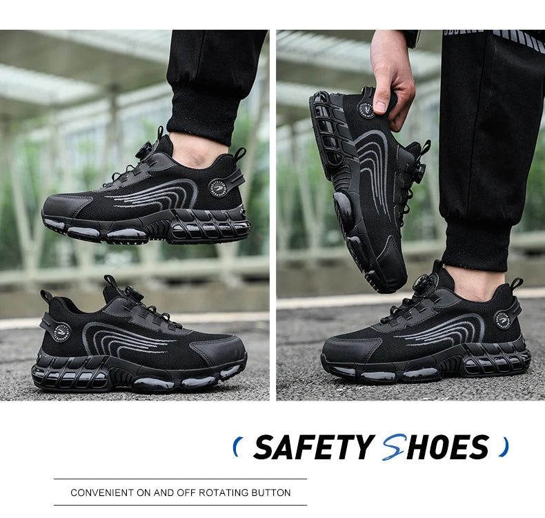 Rotating Button Safety Shoes Men Work Sneakers Indestructible Shoes Puncture-Proof Protective Shoes Work Boots Steel Toe Shoes - Shopfly.co.uk