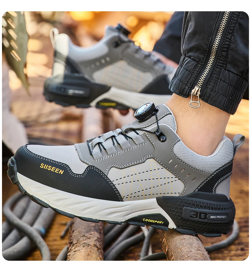 high-quality Work Safety Shoes for men Rotating button Work Sneakers Anti-smash Anti puncture Indestructible shoes Work Boots - Shopfly.co.uk