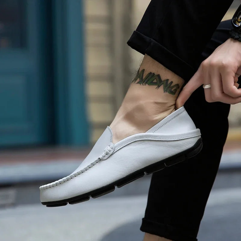 Men Shoes Casual Genuine Leather Mens Loafers Moccasins Designer Slip on Boat Shoes High Quality Chaussure Homme Plus Size 37-47 - Shopfly.co.uk