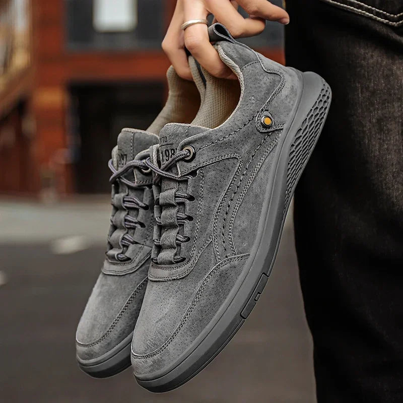Men Shoes fashion Genuine Leather Casual Shoes Breathable Autumn lace up comfortable Loafers Outdoor Oxfords Men Sneakers shoes - Shopfly.co.uk
