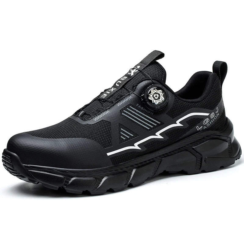 Lightweight Breathable Rotary Buckle Work Sneakers Protective Shoes Safety Industrial Puncture-Proof Anti-smash Steel Toe Shoes - Shopfly.co.uk