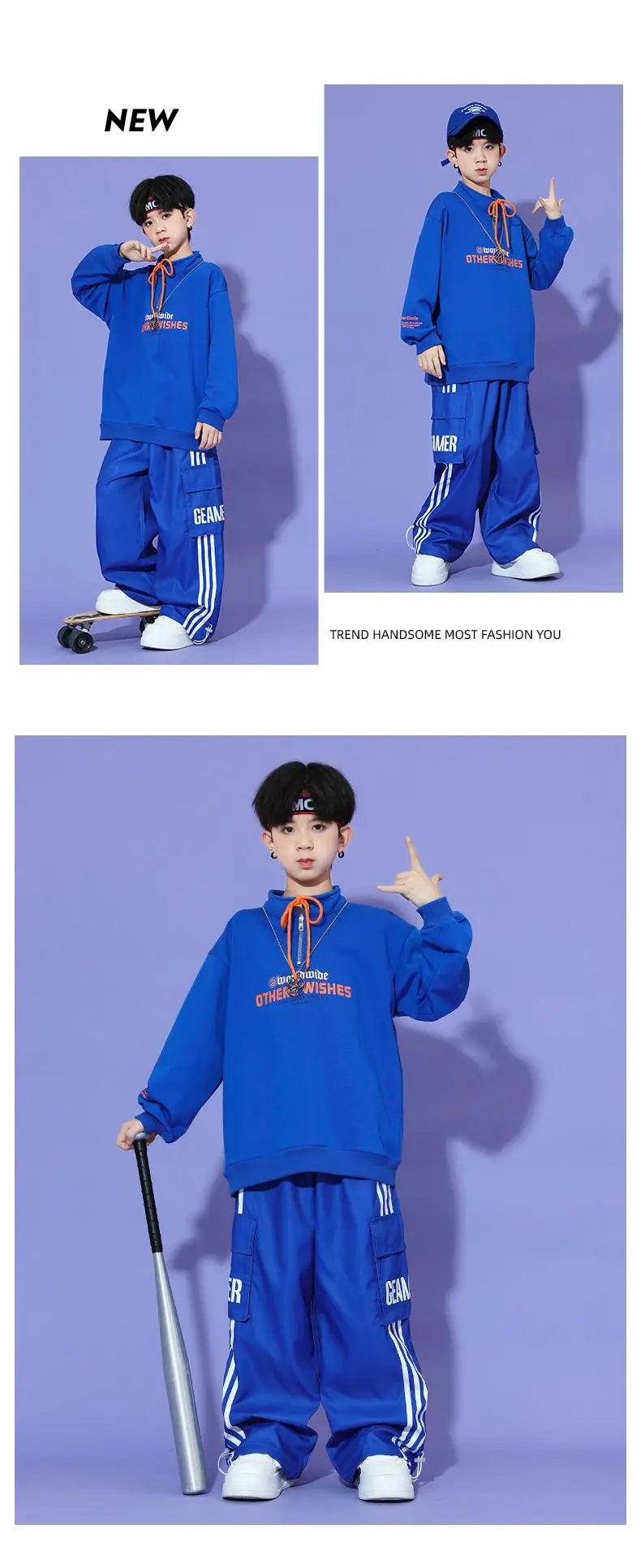 Boys Hip Hop Pullover Street Dance Cargo Pants Girls High Collar Sweatshirt Outfits Kids Jazz Sport Clothes Set Child Streetwear - Shopfly.co.uk