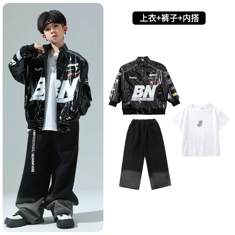 Boys Hip Hop Pullover Street Dance Cargo Pants Girls High Collar Sweatshirt Outfits Kids Jazz Sport Clothes Set Child Streetwear - Shopfly.co.uk