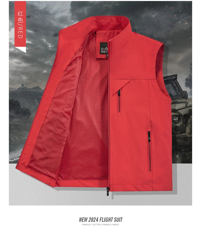2024 New Fashion Men's Vest Windproof Solid Sleeveless Jacket Motorcycle Ourdoor Waterproof Biker Vest for Men Clothing - Shopfly.co.uk