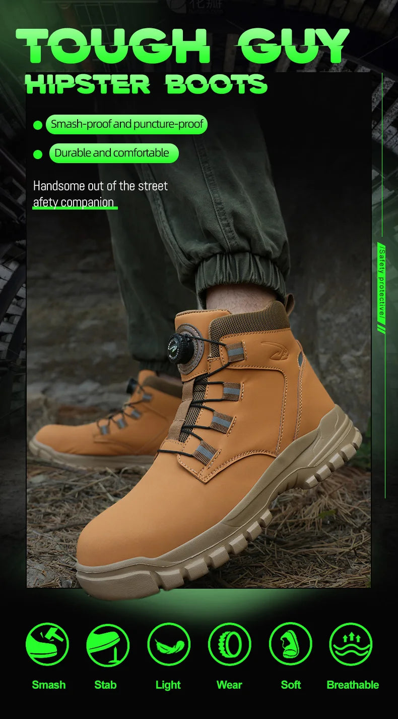 Waterproof Safety Boots Men Indestructible Steel Toe Work Boots Anti-smash Stab-resistant Safety Shoes Biker Botas Para Hombre - Shopfly.co.uk