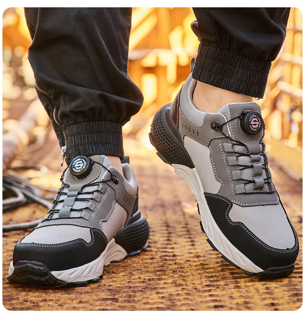 high-quality Work Safety Shoes for men Rotating button Work Sneakers Anti-smash Anti puncture Indestructible shoes Work Boots - Shopfly.co.uk