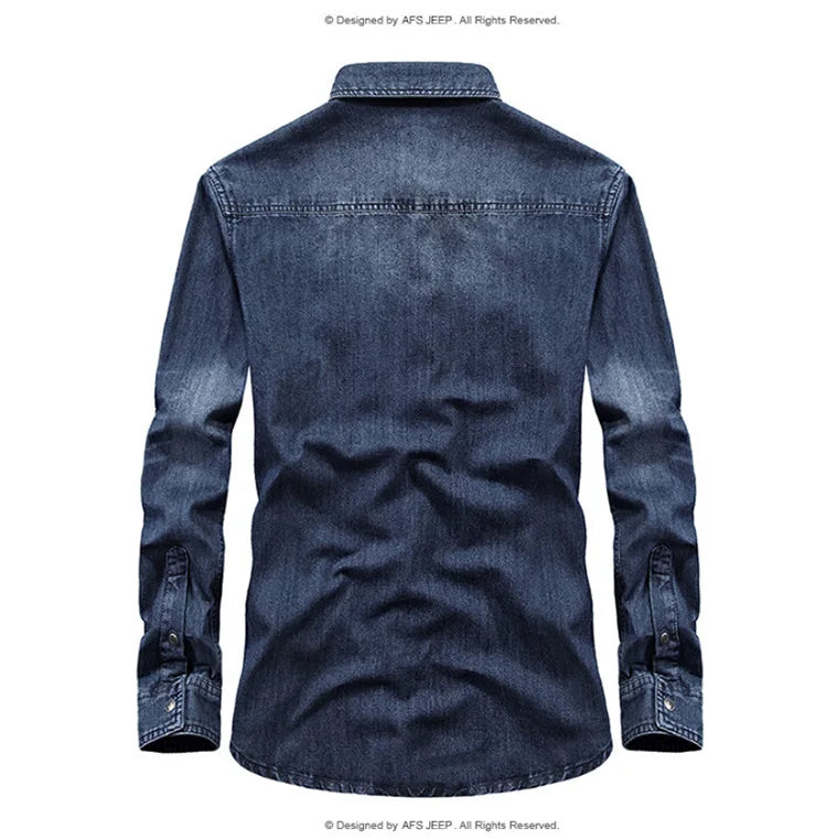 2025Men's Denim Jeans Shirt Long Sleeve 100% Cotton High Quality Handsome Hombre Casual Jean Shirt Top Male Shirts Plus Size 4XL