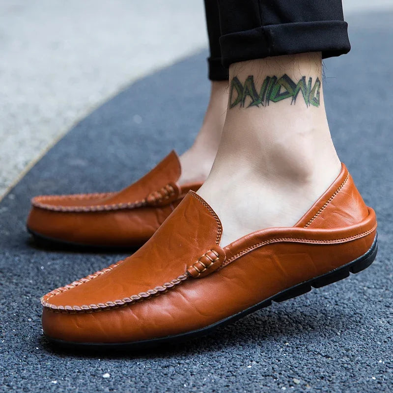 Men Shoes Casual Genuine Leather Mens Loafers Moccasins Designer Slip on Boat Shoes High Quality Chaussure Homme Plus Size 37-47 - Shopfly.co.uk