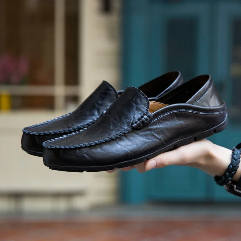 Men Shoes Casual Genuine Leather Mens Loafers Moccasins Designer Slip on Boat Shoes High Quality Chaussure Homme Plus Size 37-47 - Shopfly.co.uk