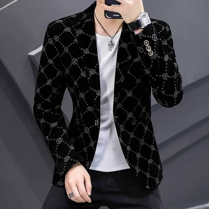 2022 Autumn Men Blazers Luxury Corduroy Casual Slim Suit Jacket Business Social Office Dress Coat Streetwear Jacket Men Clothing - Shopfly.co.uk