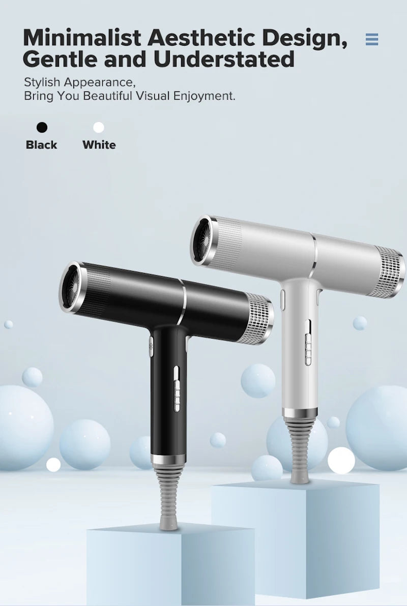 Low noise cold and hot negative ion hair dryer Intelligent temperature adjustable quick drying leafless hair dryer - Shopfly.co.uk