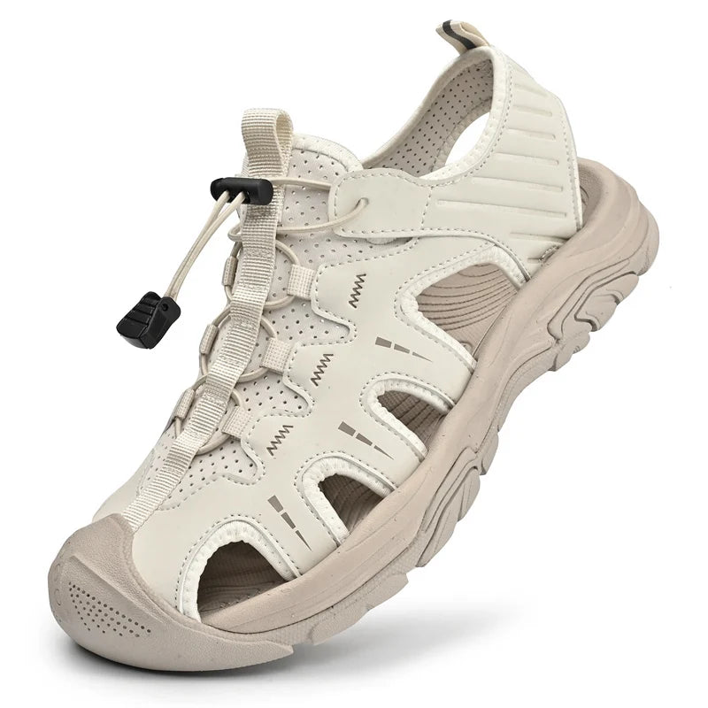 Jumpmore Fashion Men's Leather Sandals Summer Outdoor Hiking Shoes Size 38-45 - Shopfly.co.uk