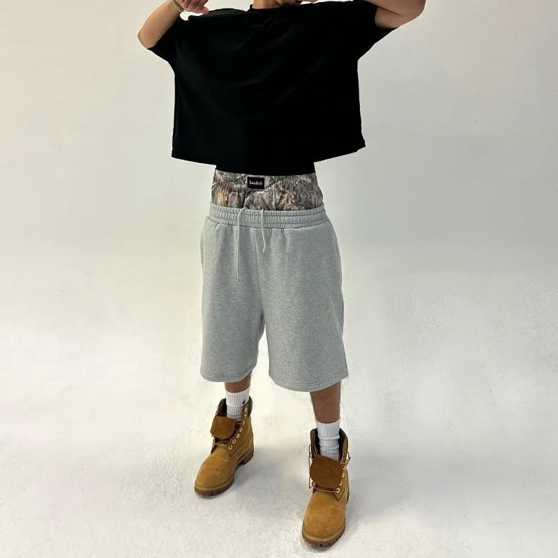 Y2K Retro Shorts Camouflage Pattern Double Waist Embroidered Streetwear Men Women Harajuku Hip Hop Casual Boxer Sports Shorts - Shopfly.co.uk
