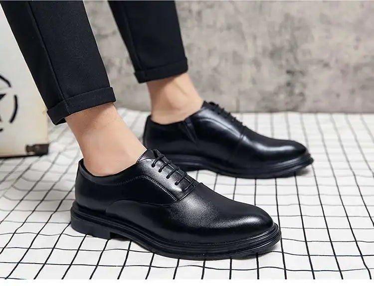 Business Formal Leather Shoes Men's Casual with Suit Low Top Solid Wedding Shoes Color Fashion Oxford Shoes Pointed Office Shoes - Shopfly.co.uk