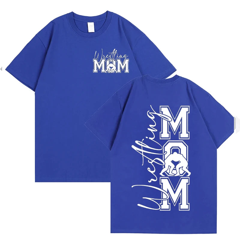 Wrestling Mom T Shirt for Women Summer O Neck Short Sleeve Tees Front and Back Printed Graphic Tops Mother's Day Female Clothing