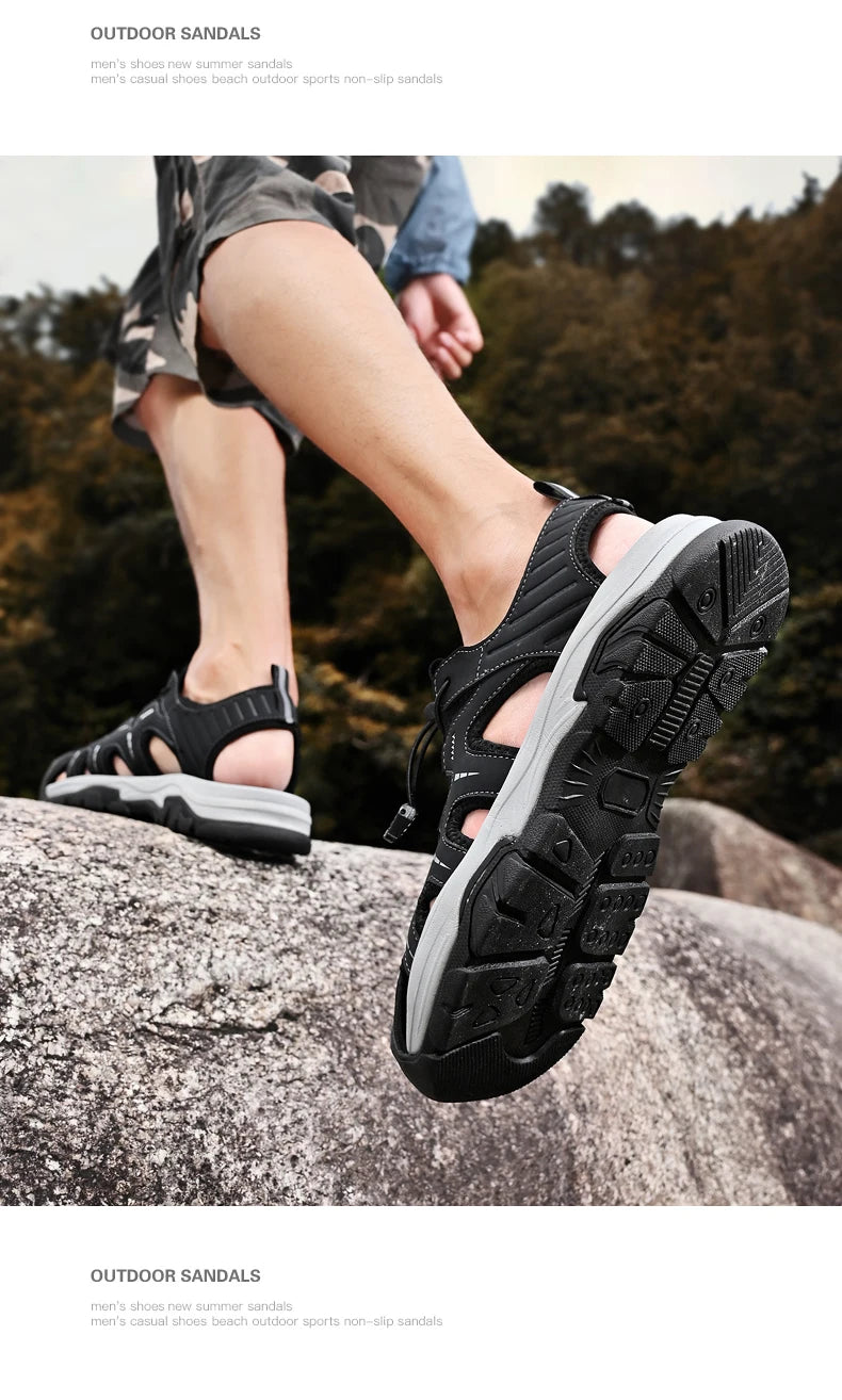 Jumpmore Fashion Men's Leather Sandals Summer Outdoor Hiking Shoes Size 38-45 - Shopfly.co.uk