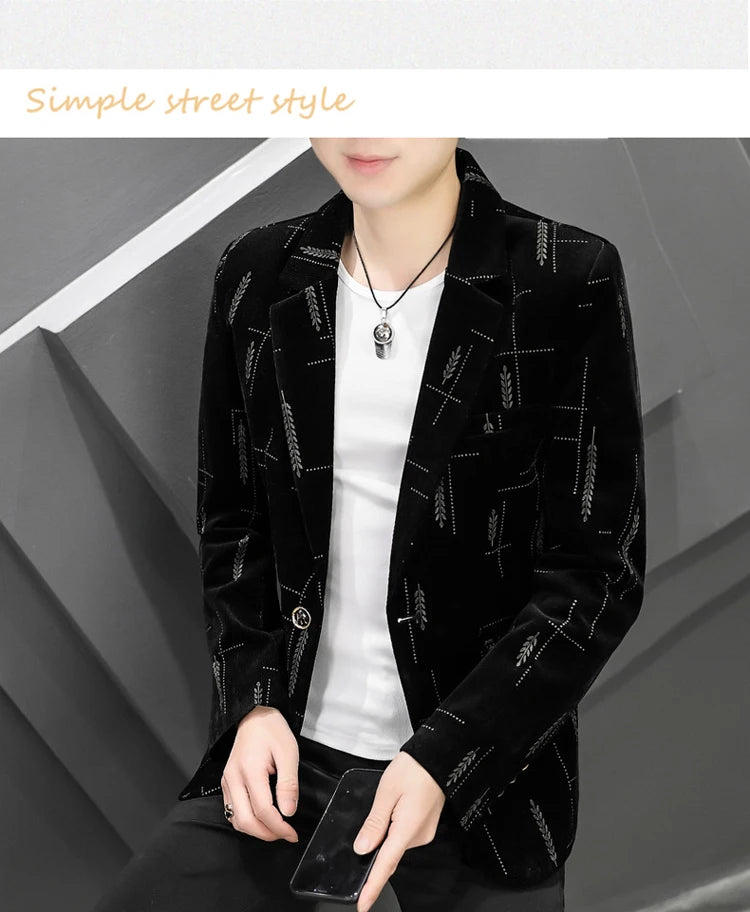 2022 Autumn Men Blazers Luxury Corduroy Casual Slim Suit Jacket Business Social Office Dress Coat Streetwear Jacket Men Clothing - Shopfly.co.uk