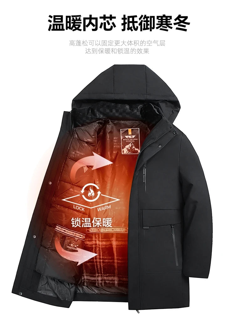 Business Men Thick Winter Big Hood Collar Warm Parka Waterproof Windproof NEW -40 Degrees Top Quality White Duck Down Jacket Men - Shopfly.co.uk