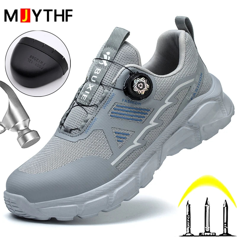 Rotating Button Men Shoes Security Sneakers Steel Toe Shoes Puncture-Proof work Shoes Anti-smash Sport Safety Shoes Protective - Shopfly.co.uk